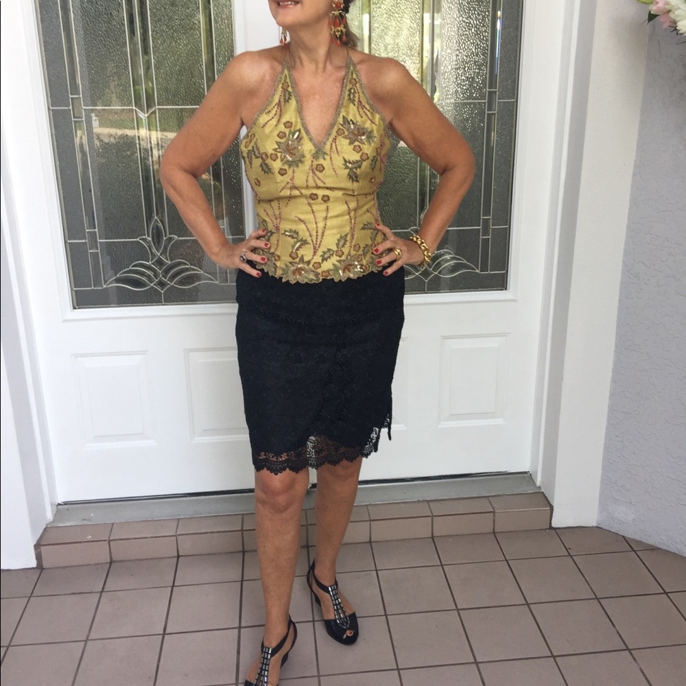 Embroidered raw silk haltertop